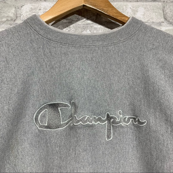 Champion Reverse Weave Women's Medium Spellout Crewneck Sweatshirt Gray Made USA - Picture 3 of 7
